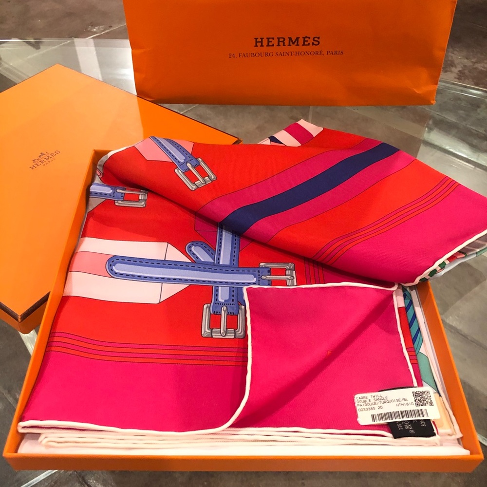 Hermes Double Sangle Scarf 90cm Silk Twill NWB - Picture 1 of 8